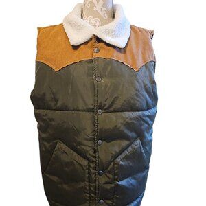 American Stitch Faux Sherpa Collar Green / Cognac Vest Men’s Size Med